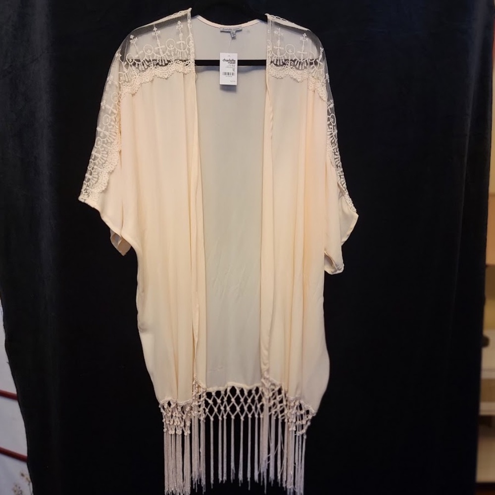NWT Peachy/Cream Loose Chiffon Kimono/Topper/Duster/Cover-up - Sz. XL